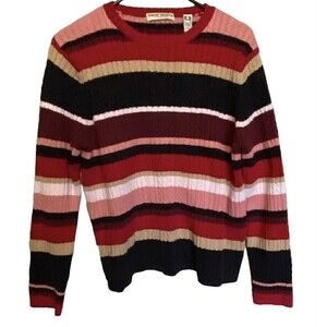 Marsh Landing Sweater Womens Size Large Rainbow Stripe Cable Knit Cotton
